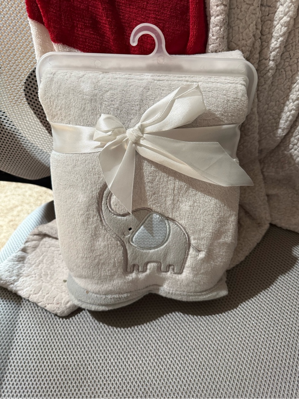 Gray Baby blanket with Elephant Applique